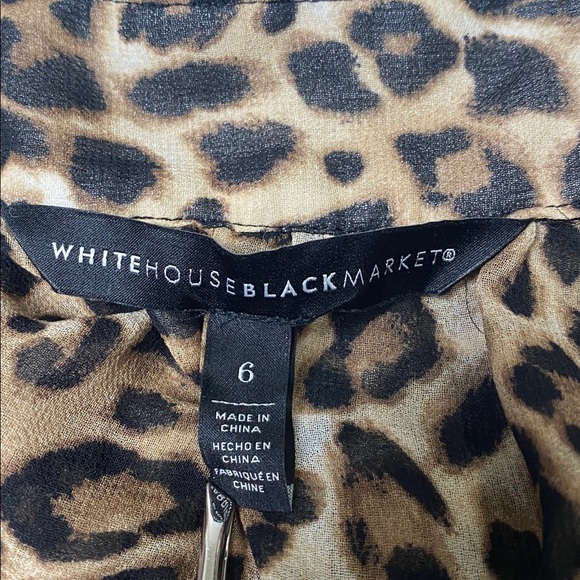 White House Black Market Chic Animal Print Ruffle Tie Neck Blouse Women's Size 6 - Picture 9 of 12